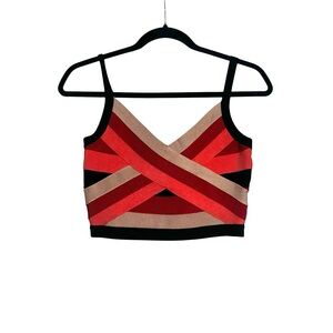 Bebe Cynthia Bandage Striped Crisscross Crop Top MEDIUM